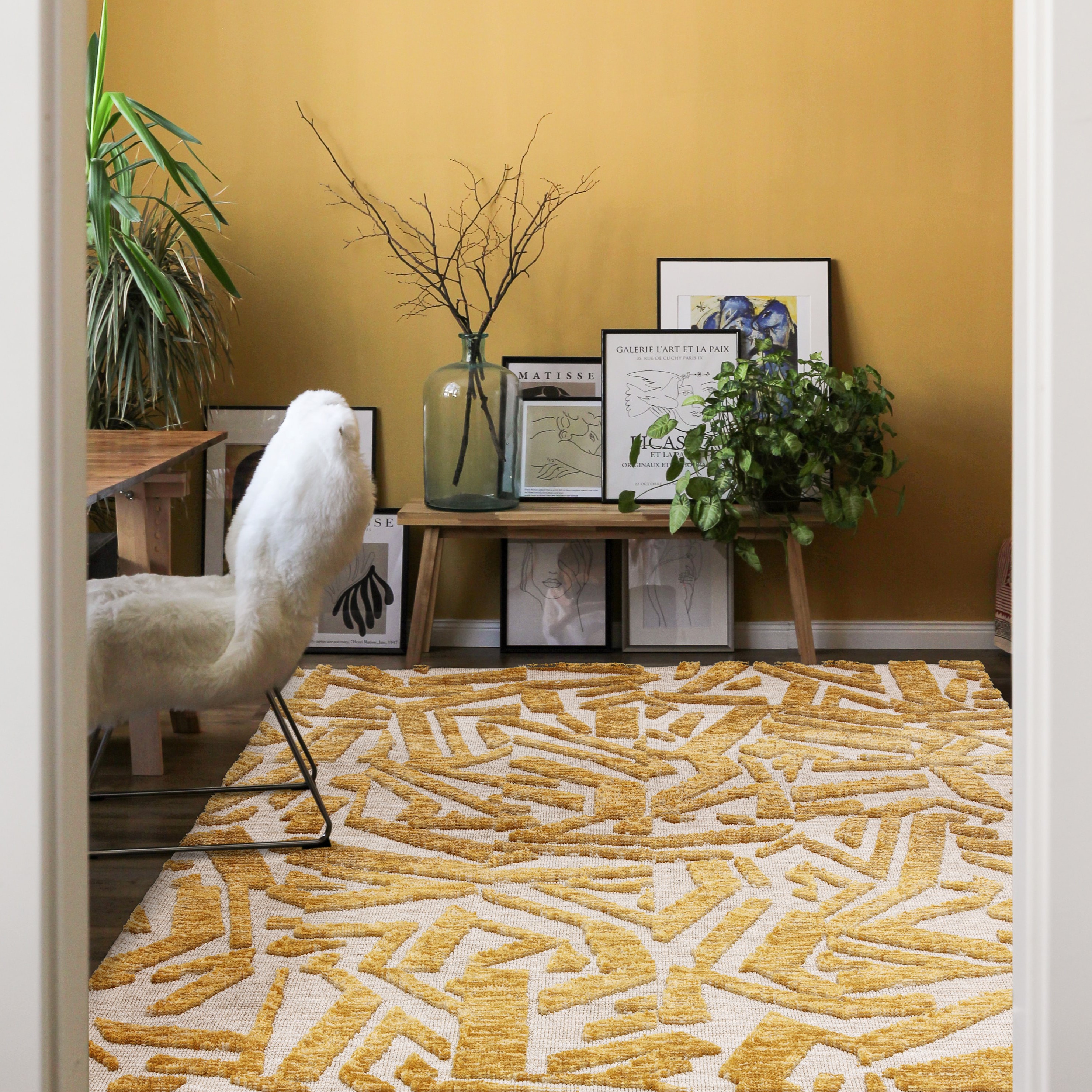 Mason Scatter Modern Abstract Rugs In Yellow Gold